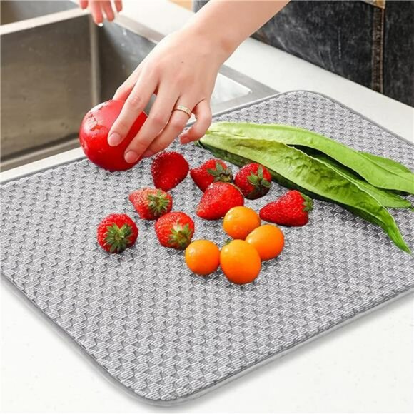 Large microfiber dish drying mat absorbent kitchen counter sink drainer pad - Picture 2 of 8
